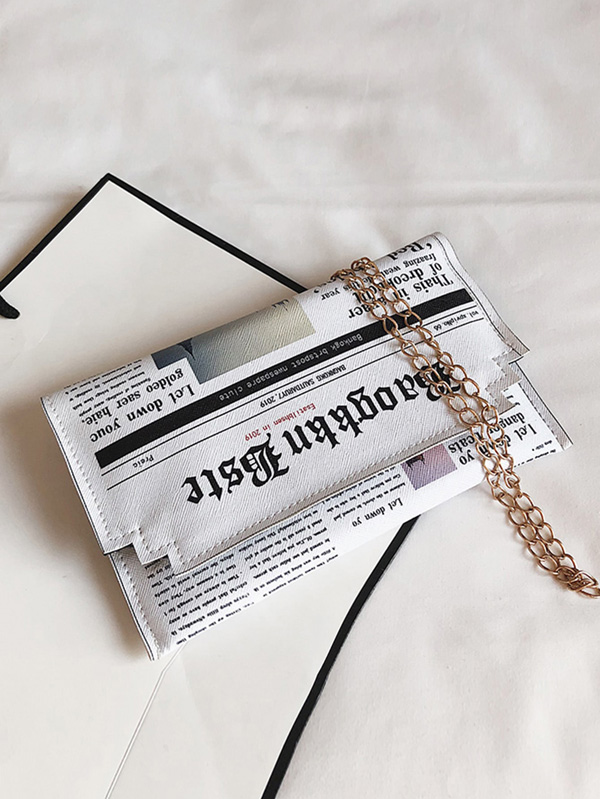 Letter Print Flap Chain Bag