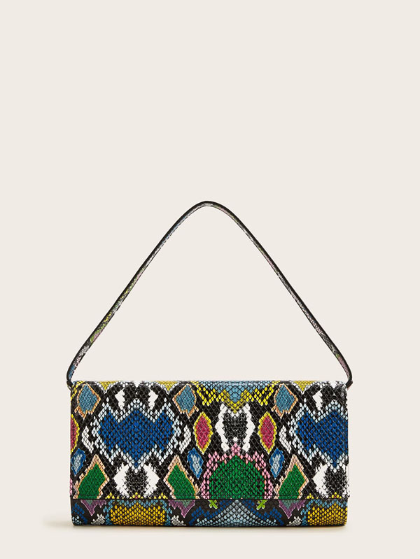 Color-block Snakeskin Print Baguette Bag - Click Image to Close