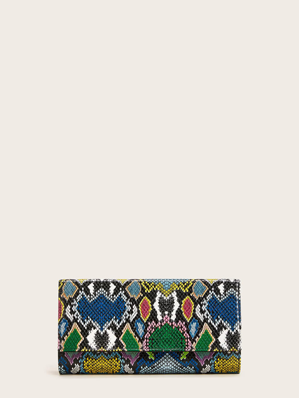 Color-block Snakeskin Print Baguette Bag