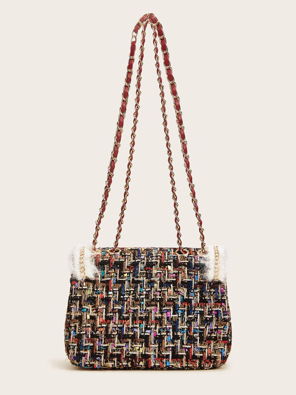 Twist Lock Tweed Chain Bag