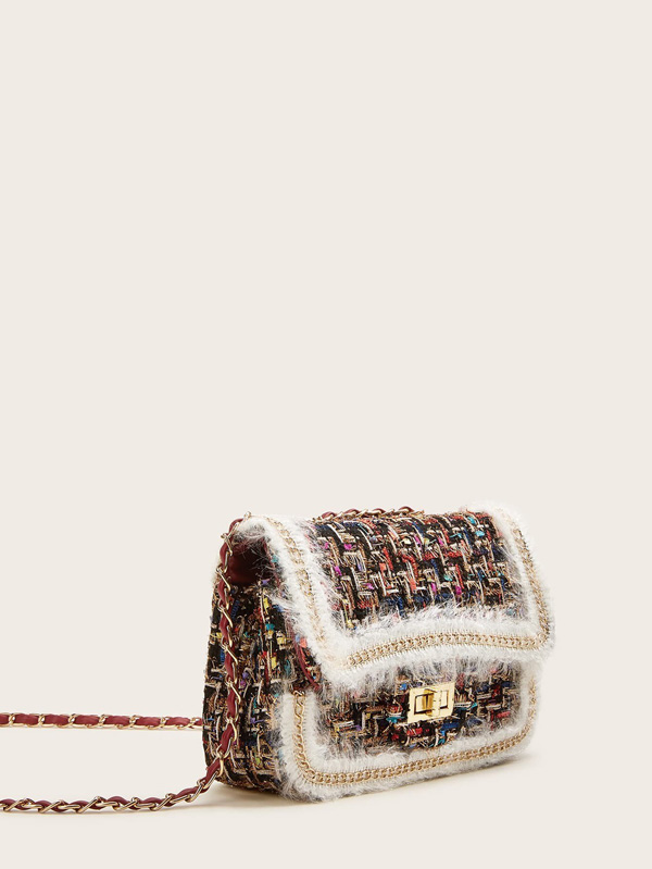 Twist Lock Tweed Chain Bag