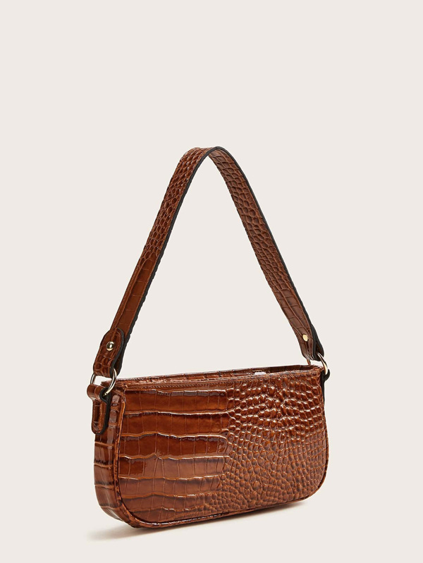 Croc Embossed Baguette Bag