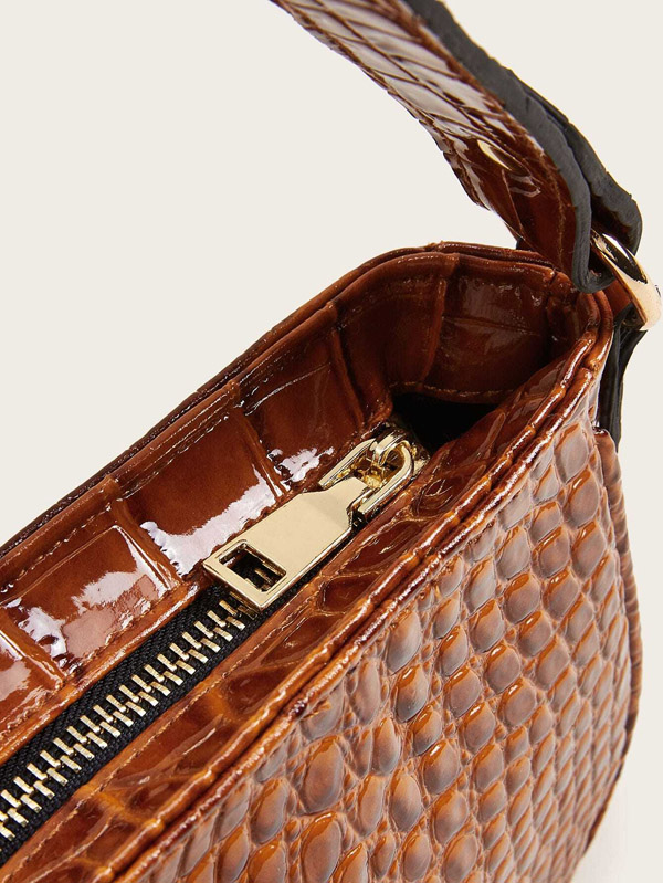 Croc Embossed Baguette Bag