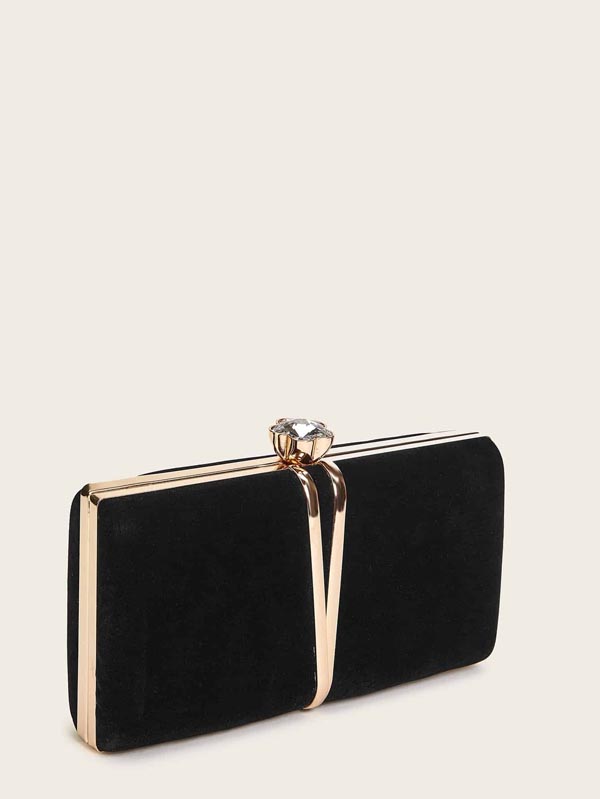 Jewelled Decor Clip Top Clutch Bag