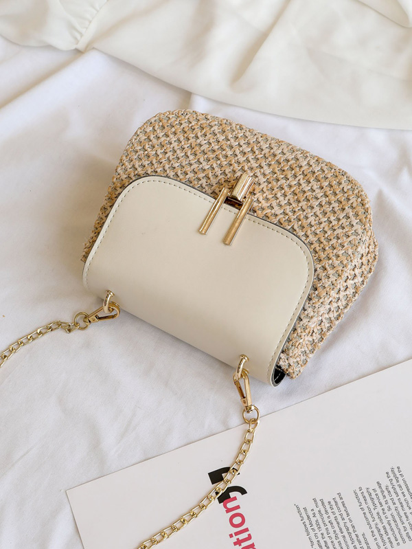 Woven Flap Chain Crossbody Bag