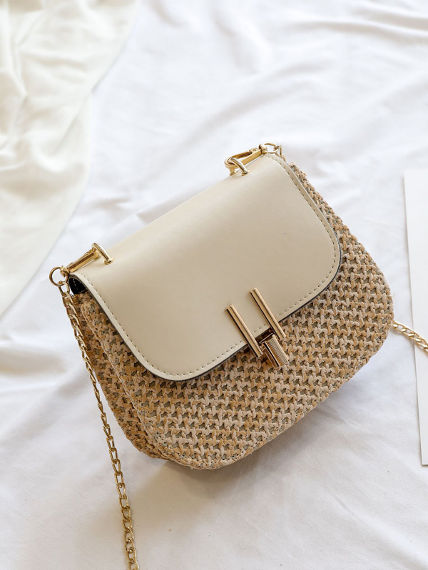 Woven Flap Chain Crossbody Bag