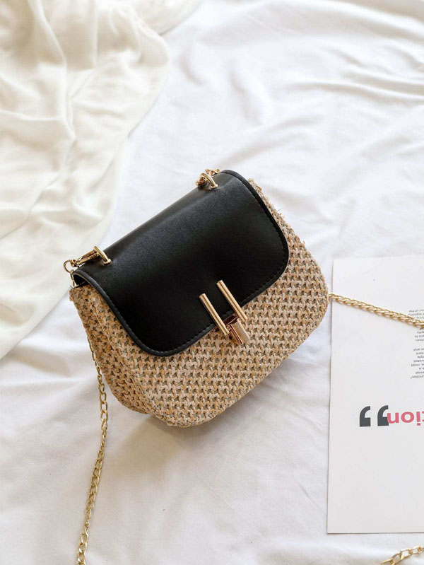 Metal Lock Flap Chain Woven Bag