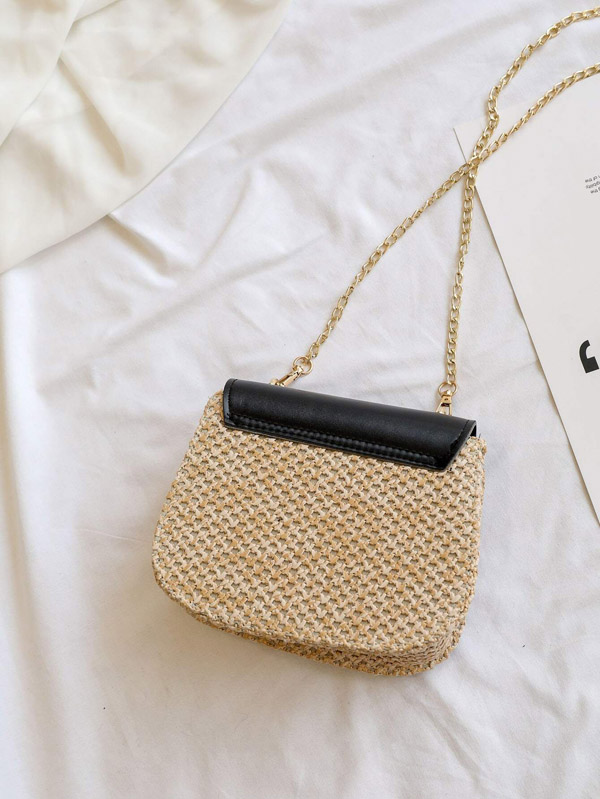 Metal Lock Flap Chain Woven Bag