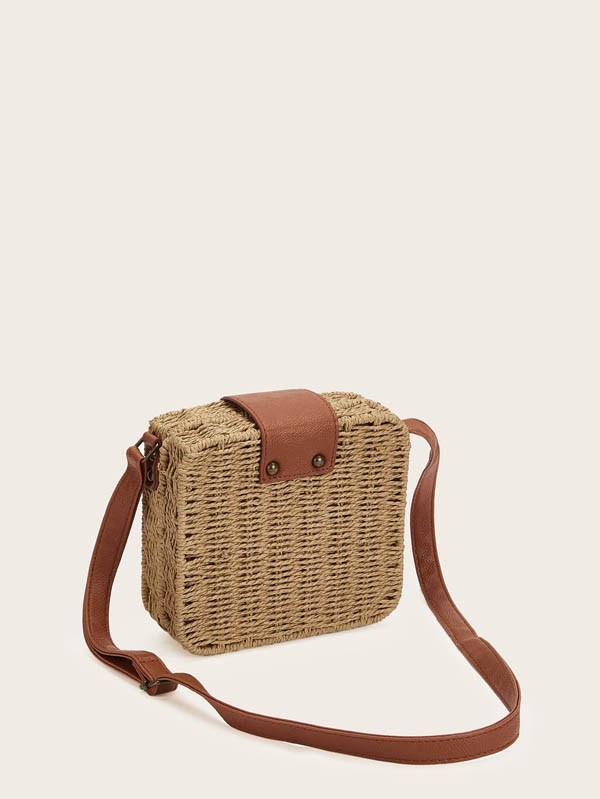 Straw Detail Square Crossbody Bag