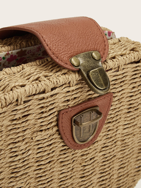 Straw Detail Square Crossbody Bag