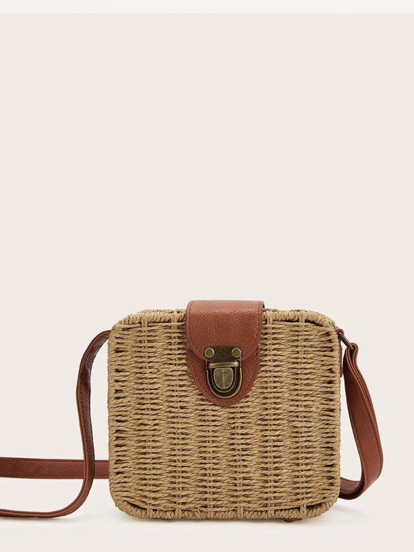 Straw Detail Square Crossbody Bag