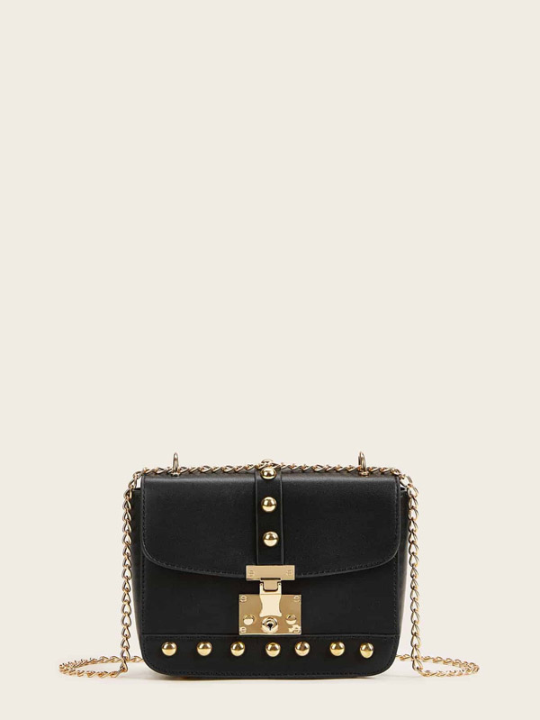 Studded Decor Chain Crossbody Bag