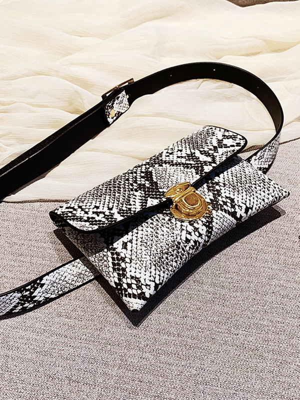 Push Lock Snakeskin Bum Bag