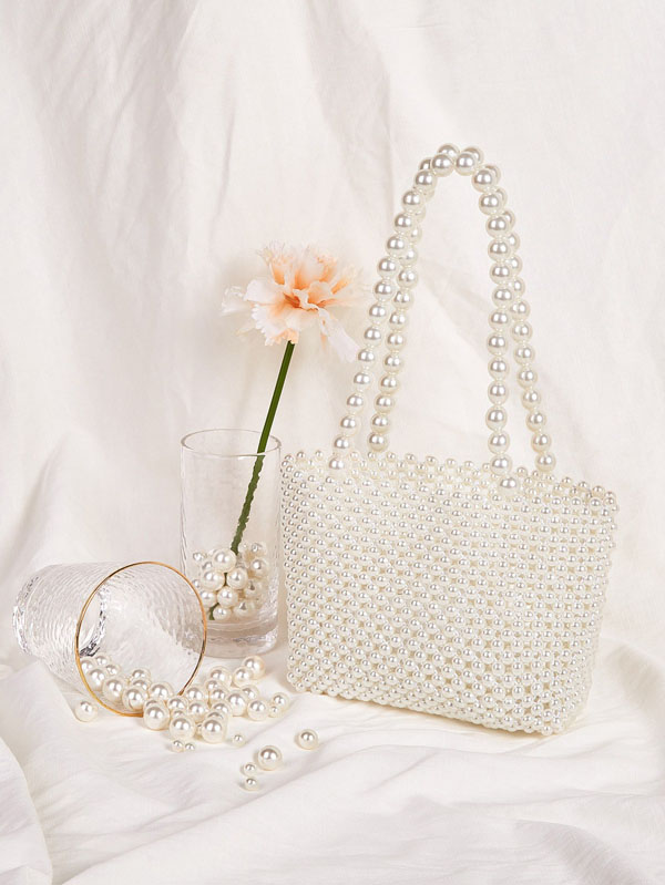 Faux Pearl Beaded Tote Bag - Click Image to Close