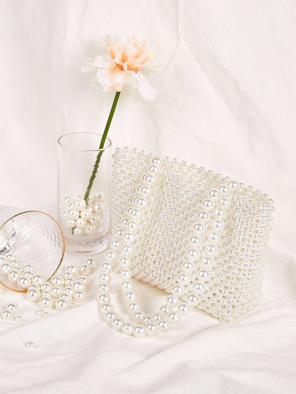 Faux Pearl Beaded Tote Bag