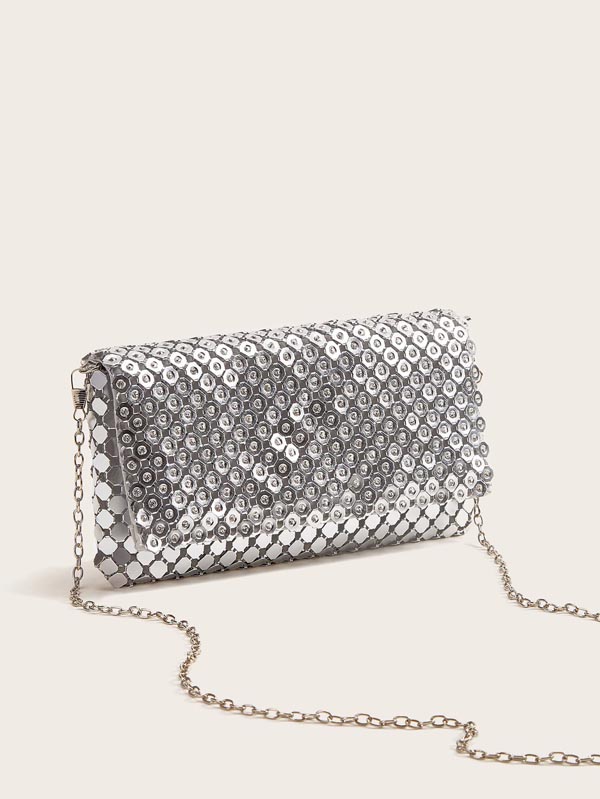 Rhinestone Decor Chain Clutch Bag