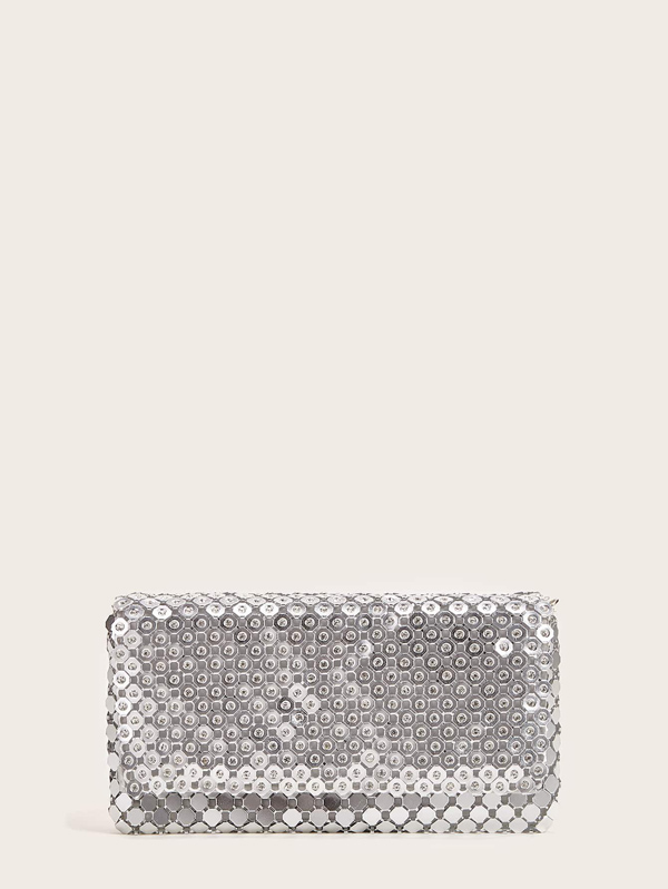 Rhinestone Decor Chain Clutch Bag