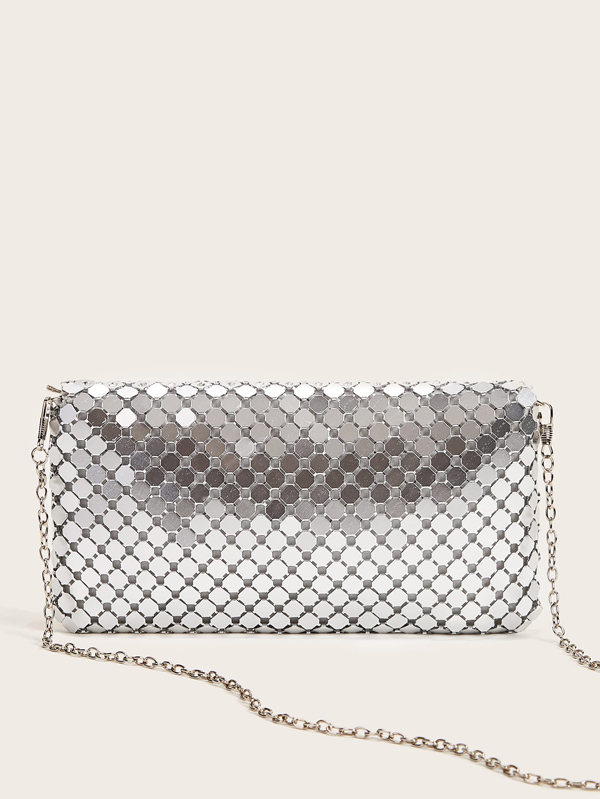 Rhinestone Decor Chain Clutch Bag