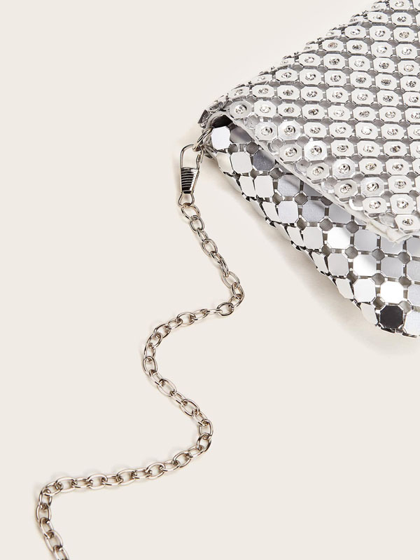 Rhinestone Decor Chain Clutch Bag