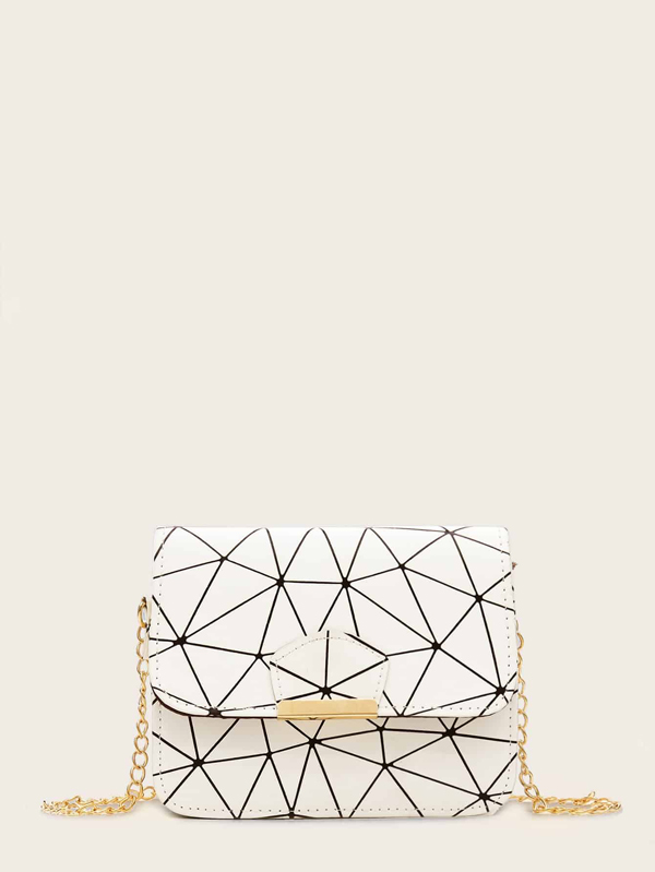 Geometric Print Chain Crossbody Bag - Click Image to Close