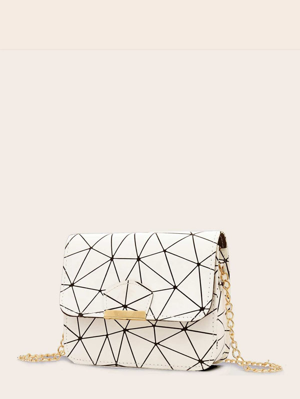 Geometric Print Chain Crossbody Bag