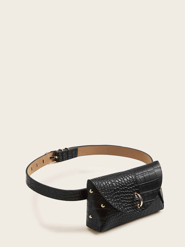 Studded Decor Croc Embossed Bum Bag