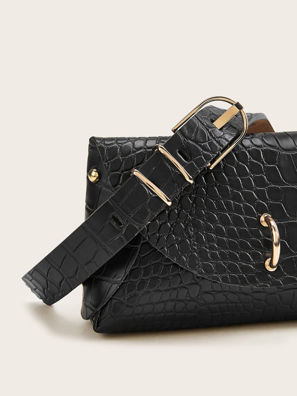 Studded Decor Croc Embossed Bum Bag