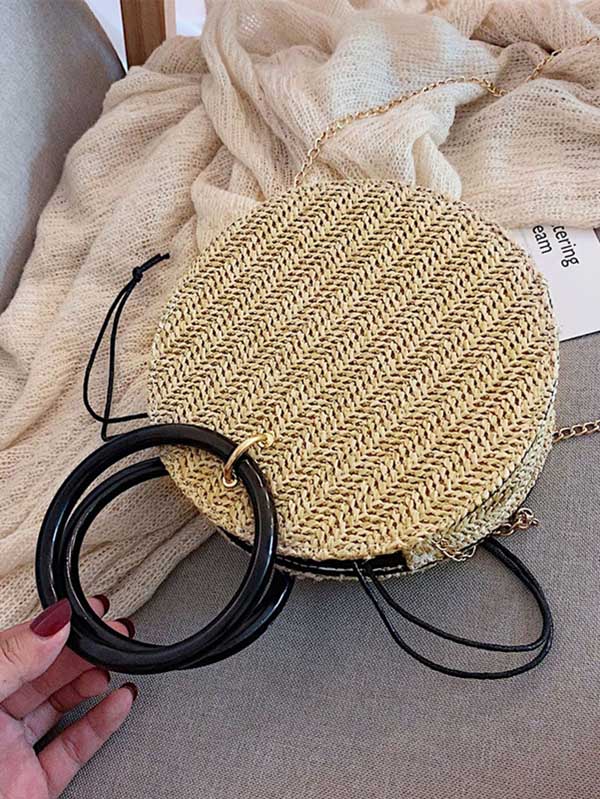 Woven Round Shaped Chain Bag With Ring Handle