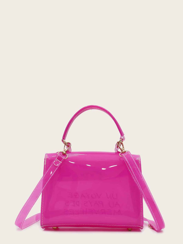 Slogan Print Flap Satchel Bag