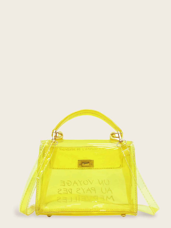 Slogan Print Flap Satchel Bag