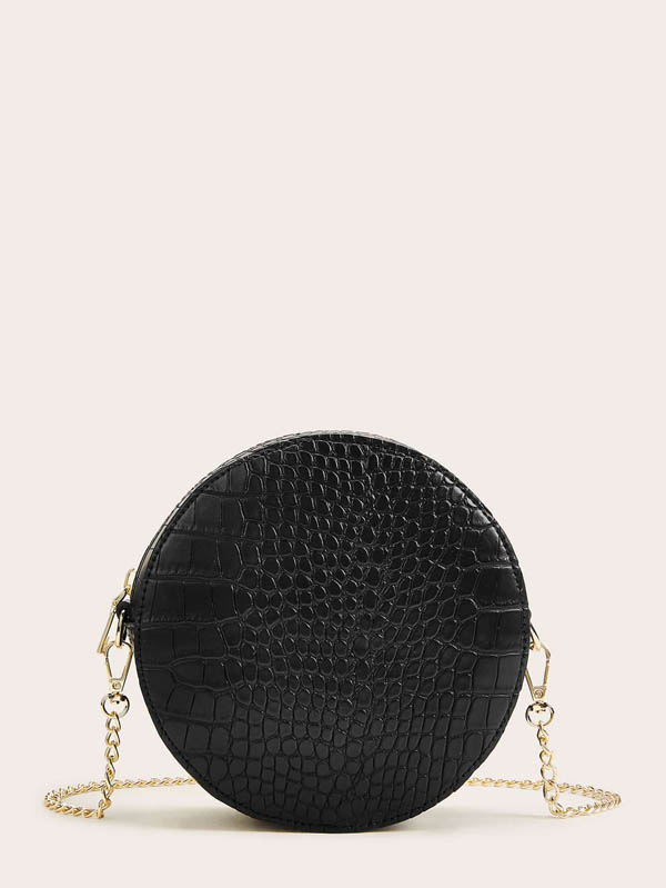 Croc Embossed Chain Round Crossbody Bag - Click Image to Close