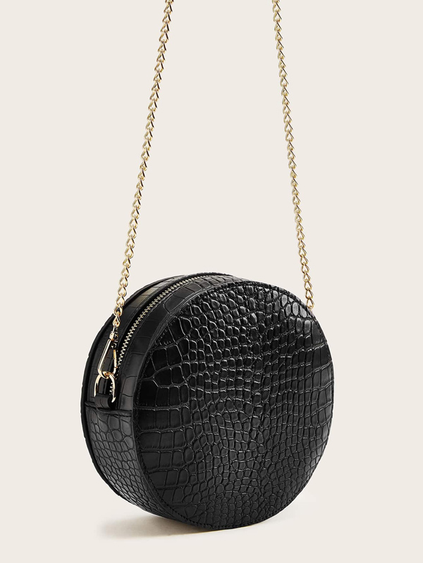 Croc Embossed Chain Round Crossbody Bag