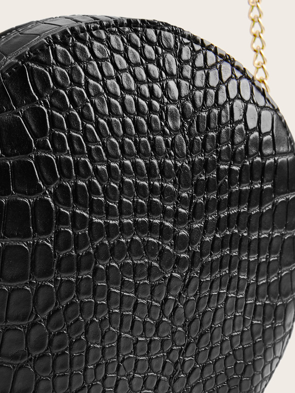 Croc Embossed Chain Round Crossbody Bag