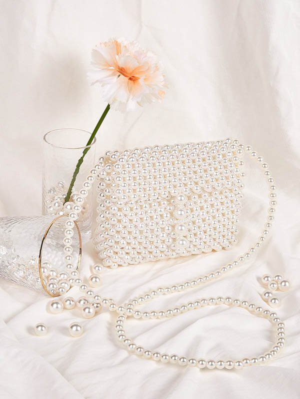 Faux Pearl Beaded Crossbody Bag