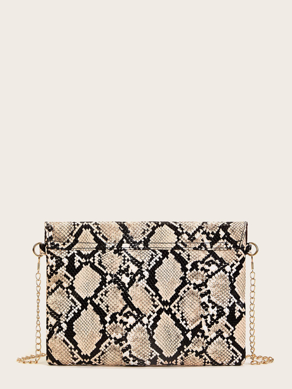 Twist Lock Snakeskin Print Chain Bag