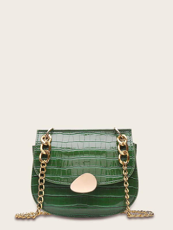 Croc Embossed Flap Chain Bag