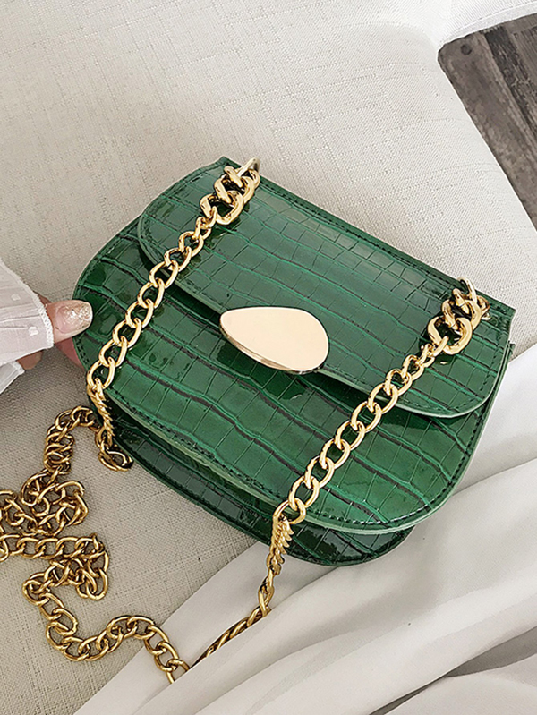 Croc Embossed Flap Chain Bag