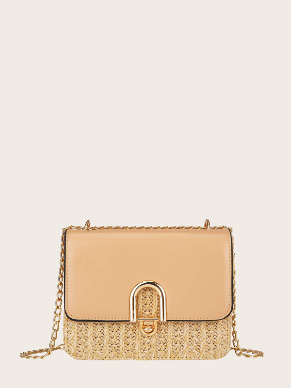 Woven Detail Chain Crossbody Bag