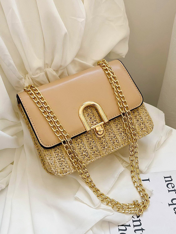 Woven Detail Chain Crossbody Bag