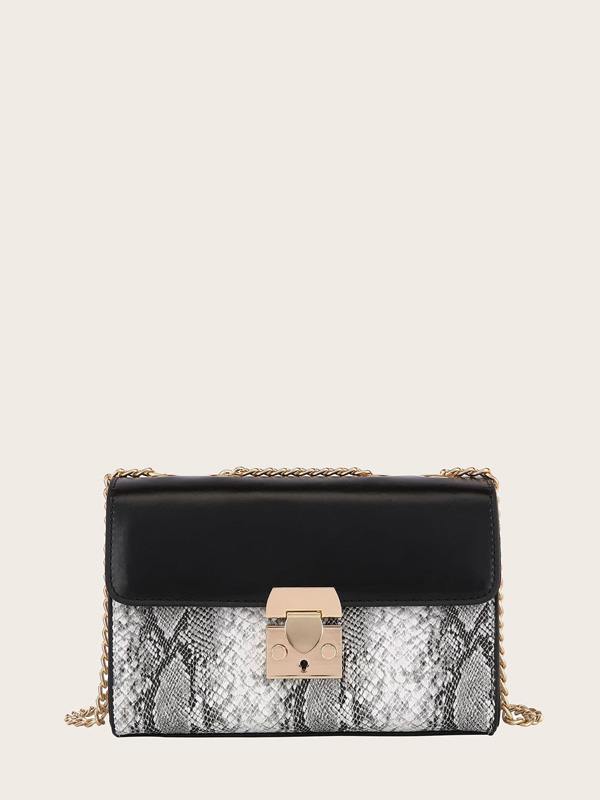 Snakeskin Print Chain Crossbody Bag - Click Image to Close