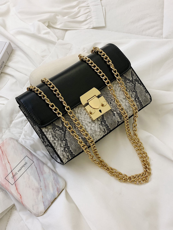 Snakeskin Print Chain Crossbody Bag