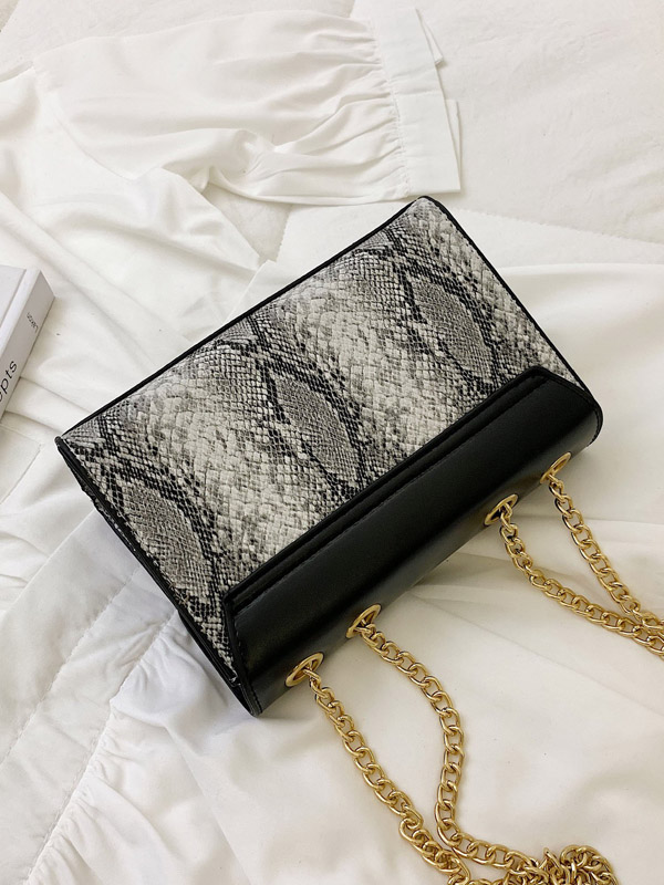 Snakeskin Print Chain Crossbody Bag