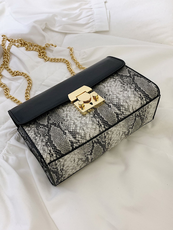 Snakeskin Print Chain Crossbody Bag