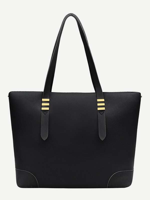 Striped Detail PU Tote Bag