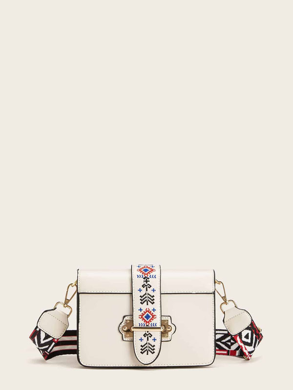 Embroidery Detail Wide Strap Crossbody Bag - Click Image to Close