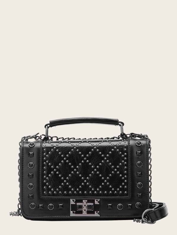 Studded Decor Satchel Chain Bag