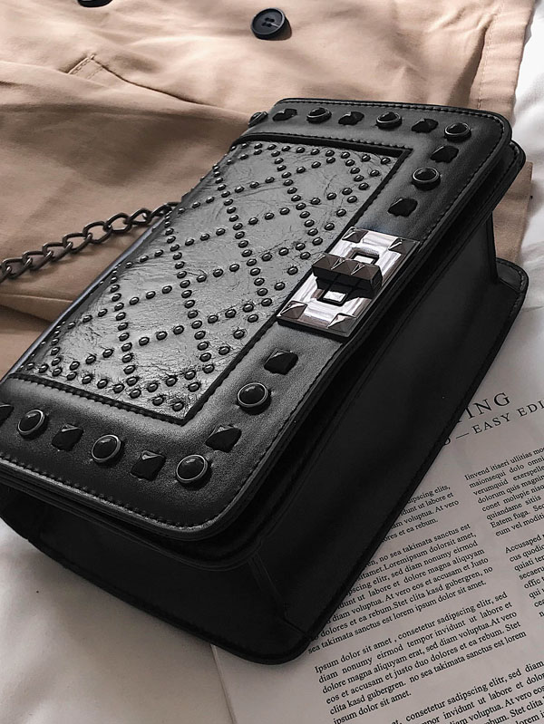 Studded Decor Satchel Chain Bag