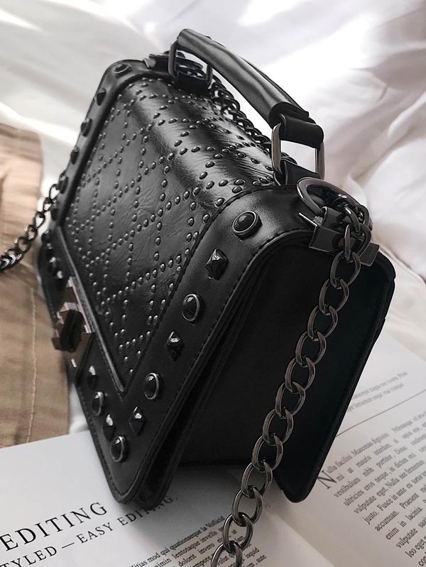 Studded Decor Satchel Chain Bag