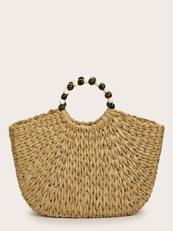 Shell Decor Straw Plaited Tote Bag - Click Image to Close