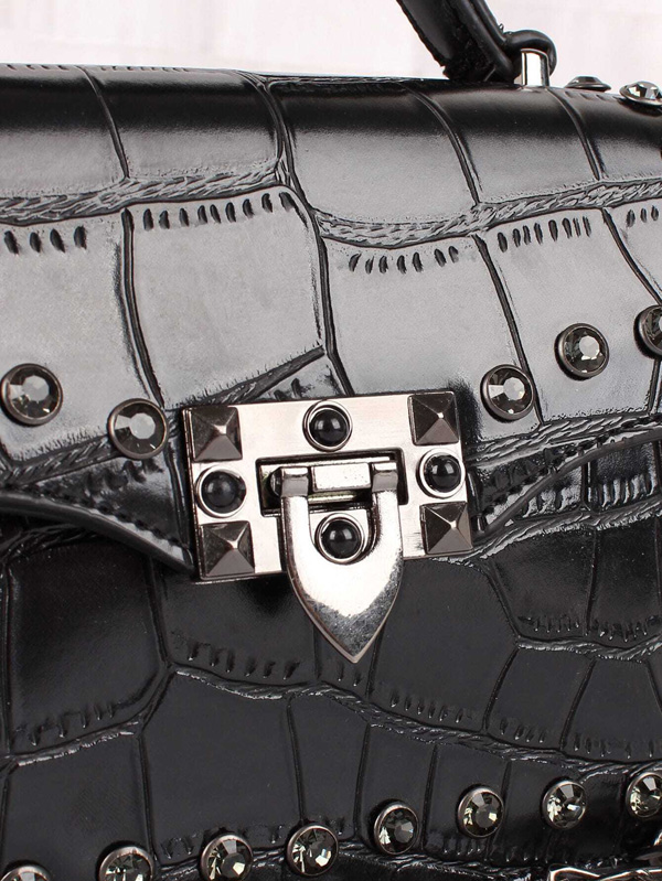 Studded Decor Croc Embossed Satchel Bag